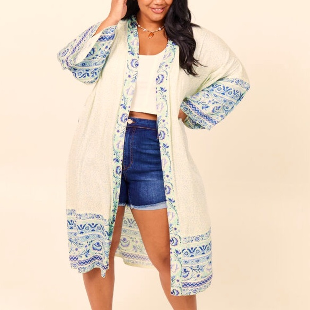 NWT Arula Callie Boho Kimono with Egret/Heron Size A or 1X Plus